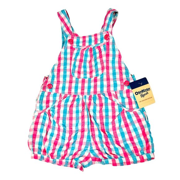 OshKosh B'Gosh Pink & Blue Check Bubble Romper 24M - NWT - Picture 1 of 11